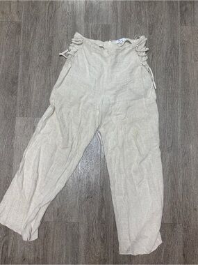 Edit by nine Light Cream Wide-Leg Linen Pants with Side Tie detail Sz small